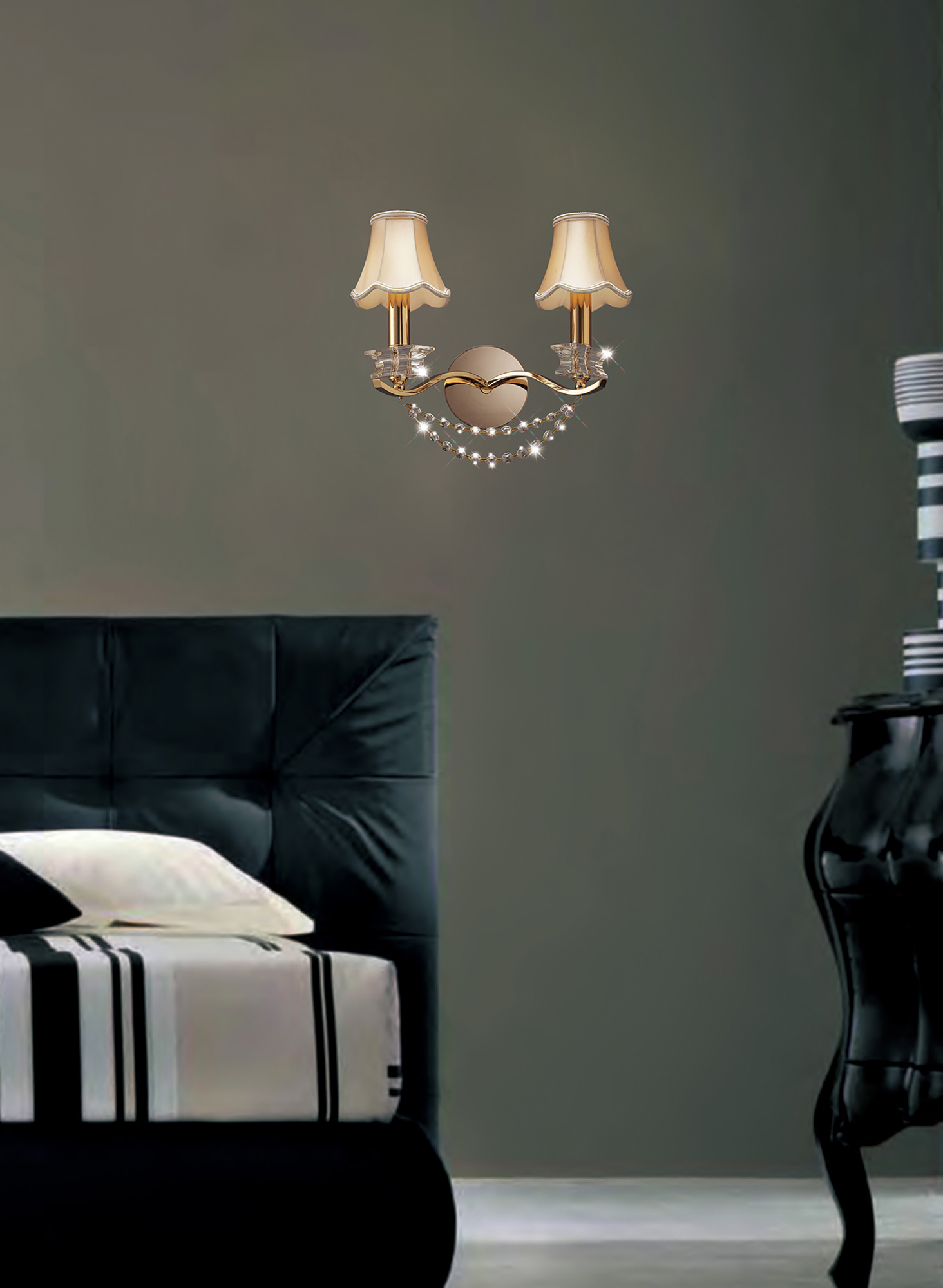 Nydia French Gold Crystal Wall Lights Diyas Armed Wall Lights